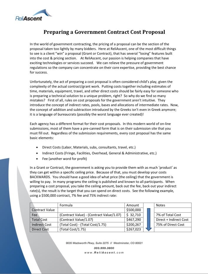 Preparing Government Contract Cost Proposals